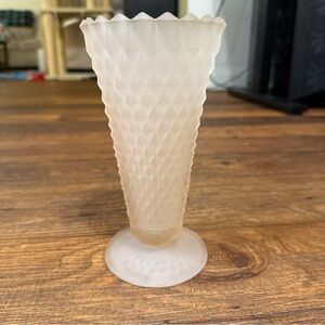Vintage beaded frosted glass vase light pink